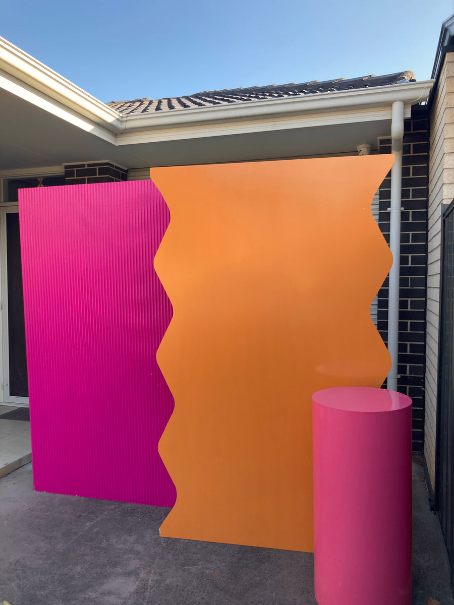 Ripple & Wavy backdrops + 1 plinth package TT Party Hire