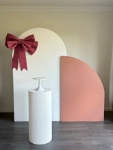 Load image into Gallery viewer, 2 Wooden backdrops + 1 ripple plinth + Teddy + Bow, size 2.15mH x 1.2mW & 1.6mH x 1mW