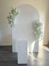 Load image into Gallery viewer, Package Hire includes 1 ripple backdrop 2.15m H x 1.2m W +1 plinth + 2 flowers