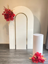 Load image into Gallery viewer, Package hire includes 1 backdrop + 2 flowers + 1 ripple plinth