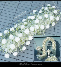 Load image into Gallery viewer, Mdf wooden backdrop 2m h x 1.2m w & 1.8 h x 1m w + 1 plinth + 2 flowers 1.4m & 2m h