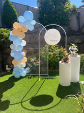 Load image into Gallery viewer, Package hire mesh + no mesh backdrop + 2 plinths + sign (not included balloons garland)