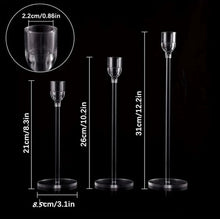 Load image into Gallery viewer, 3pcs set acrylic candle holder ,size 21,26,31 H include led candles &amp; batteries
