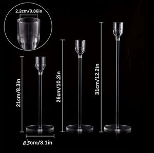 3pcs set acrylic candle holder ,size 21,26,31 H include led candles & batteries