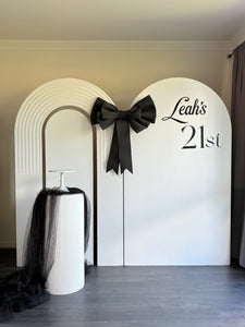 2 MDF Wooden backdrops + Ripple plinth + Bow, 2.15m H x 1.2m W each