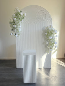 Package Hire includes 1 ripple backdrop 2.15m H x 1.2m W +1 plinth + 2 flowers