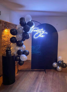 Package hire Mesh + Black cover Backdrop +1 plinth+ neon sign (not included balloons garland)