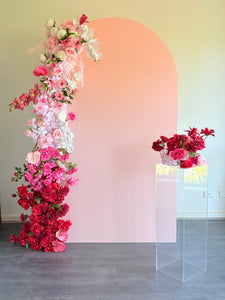 Package Hire includes 1 wooden backdrop 2.15m H x 1.2m W +1 plinth + 2 flowers
