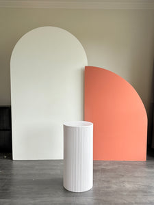 Package Hire includes 2 MDF Wooden backdrops 2.15-1.6m H x 1- 1.2m W each + 1 ripple plinth