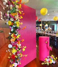 Load image into Gallery viewer, Package Hire includes 1 backdrop 2m H x 1.2m W + 1 plinth + 3 flowers
