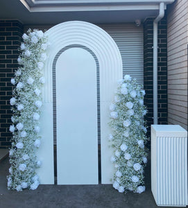 Package Hire includes 1 ripple backdrop + 1 ripple cube plinth + 2 flowers