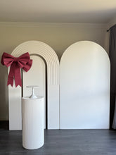 Load image into Gallery viewer, 2 MDF Wooden backdrops + Ripple plinth + Bow, 2.15m H x 1.2m W each
