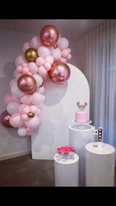 Package Hire includes 1 MDF Backdrop + 2 plinths (not include balloons & decals)