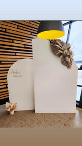 Package Hire includes 2 MDF Wooden backdrops 2m-1.6m H x 1-1.2m W (no decal & flowers)