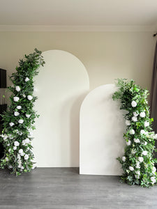 Package Hire includes 2 MDF Wooden backdrops 2.15m H x 1.2m W & 1.6m H x 1m W+ 2 flowers