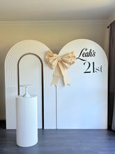 Load image into Gallery viewer, 2 MDF Wooden backdrops + Ripple plinth + Bow, 2.15m H x 1.2m W each

