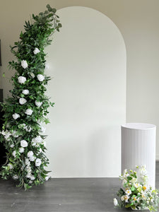 Package Hire includes 1 MDF Wooden backdrops 2.15m H x 1.2m W + 2 flowers +1 ripple plinth