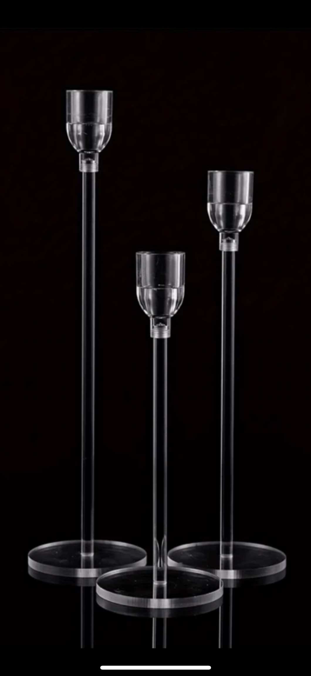 3pcs set acrylic candle holder ,size 21,26,31 H include led candles & batteries