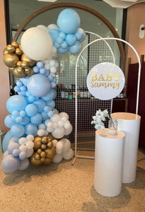 Package hire mesh + no mesh backdrop + 2 plinths + sign (not included balloons garland)