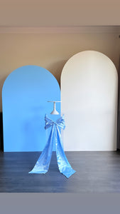 Package Hire includes 2 backdrops 2.15m-1.8m H x 1.2m W +1 plinth +1 bow