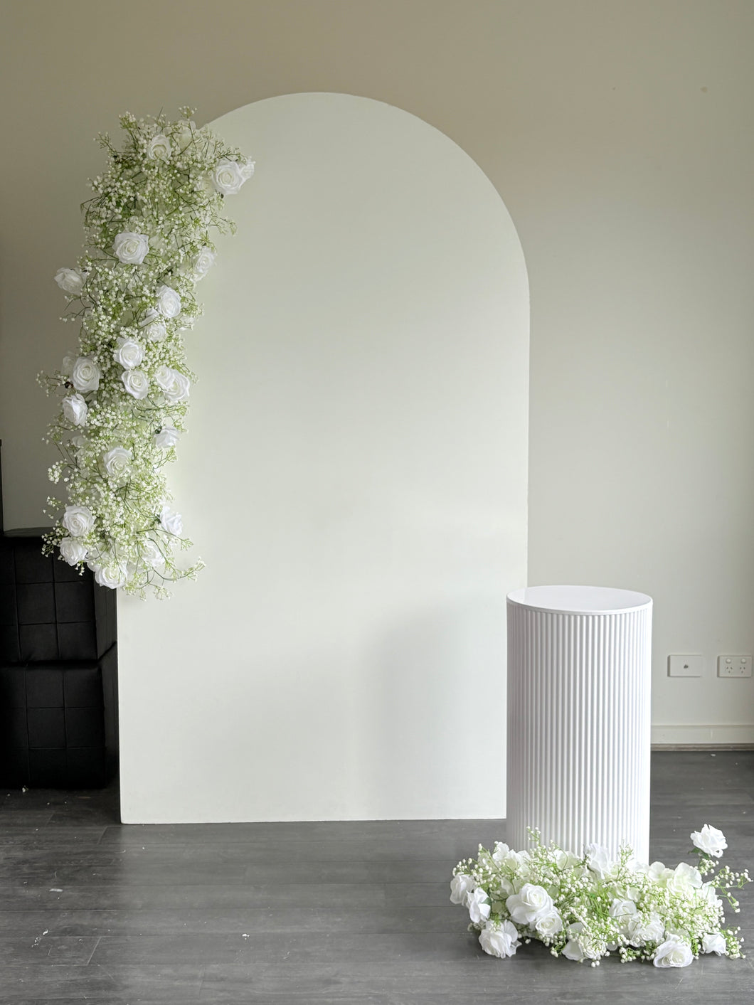 Package Hire includes 1 MDF Wooden backdrops 2.15m H x 1.2m W each + 2 flowers (no decal)