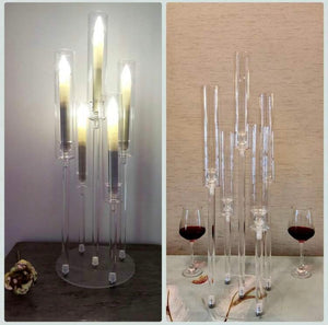 5 arms Clear acrylic candle holder , 66cm H include led candles & batteries