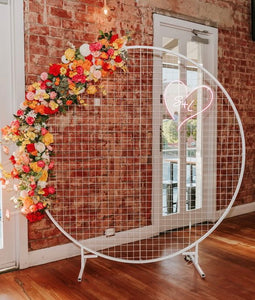 Package Hire includes mesh backdrop + faux flowers +1 plain sign (not include decals )