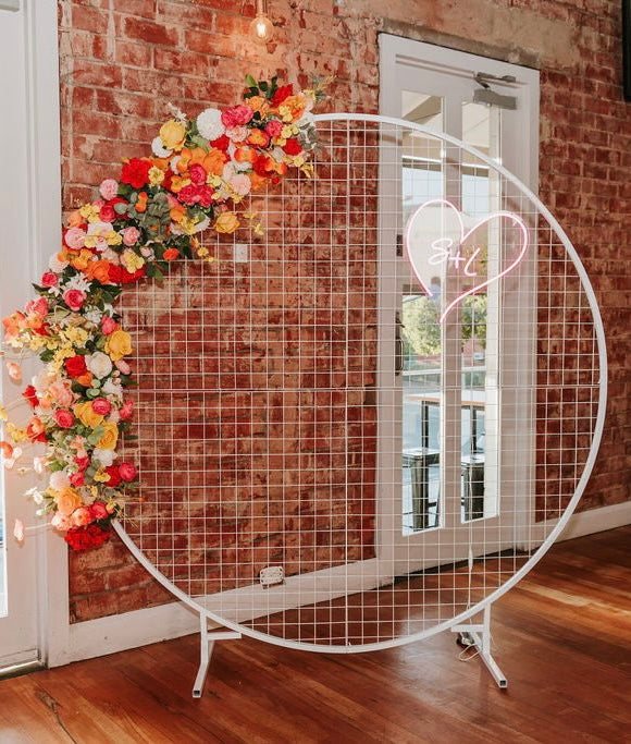 Package Hire includes mesh backdrop + faux flowers +1 plain sign (not include decals )
