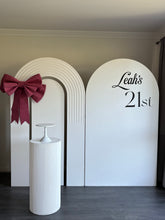 Load image into Gallery viewer, 2 MDF Wooden backdrops + Ripple plinth + Bow, 2.15m H x 1.2m W each
