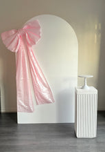 Load image into Gallery viewer, Package Hire includes 1 MDF wooden backdrop 2.15m H x 1.2m W + 1 plinth + Bow
