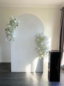 Package Hire includes 1 ripple backdrop 2.15m H x 1.2m W +1 plinth + 2 flowers