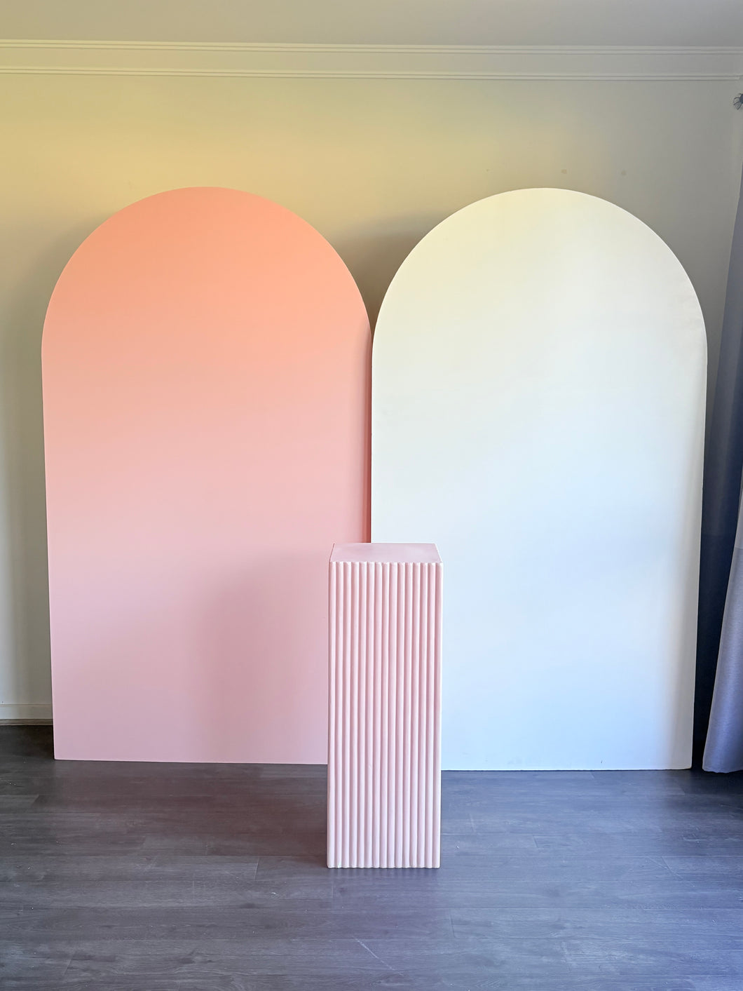 2 MDF Wooden backdrops + 1 plinth, size 2.15m H x 1.2m W each