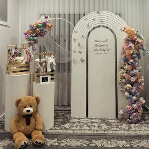 Package Hire includes Wooden backdrops 2.15mH x 1.2mW  +2 flowers +2 plinths +1 frame + Teddy Bear