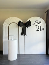 Load image into Gallery viewer, 2 MDF Wooden backdrops + Ripple plinth + Bow, 2.15m H x 1.2m W each
