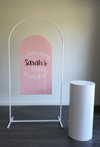 1 arch frame 2m H x 1m W + plain board 1.2m H (not include decals, plinth)