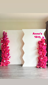 Package Hire includes 2 MDF Wooden backdrops 2m H x1.2m W + 2 flowers (no decal)