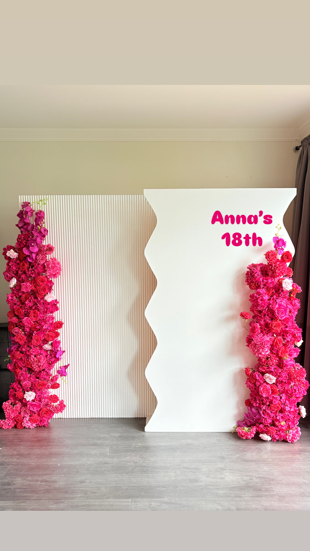 Package Hire includes 2 MDF Wooden backdrops 2m H x1.2m W + 2 flowers (no decal)