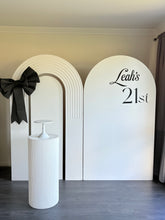 Load image into Gallery viewer, 2 MDF Wooden backdrops + Ripple plinth + Bow, 2.15m H x 1.2m W each
