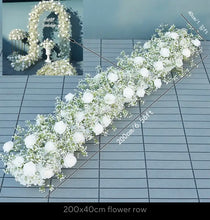 Load image into Gallery viewer, Mdf wooden backdrop 2m h x 1.2m w &amp; 1.8 h x 1m w + 1 plinth + 2 flowers 1.4m &amp; 2m h
