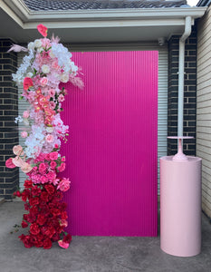 Mdf wooden backdrop 2m h x 1.2m w+ 1 plinth + 1 flowers 2m