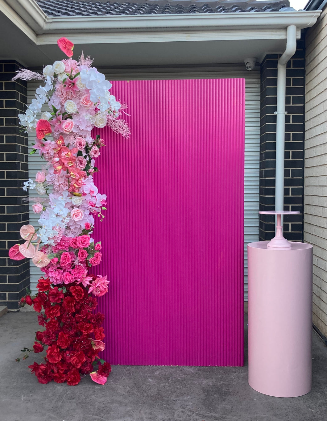 Mdf wooden backdrop 2m h x 1.2m w+ 1 plinth + 1 flowers 2m