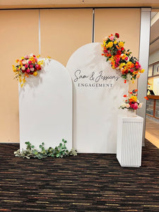 Package hire includes 3 flowers +1 plinth +2 backdrop