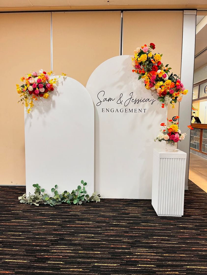 Package hire includes 3 flowers +1 plinth +2 backdrop