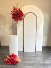 Load image into Gallery viewer, Package hire includes 1 backdrop + 2 flowers + 1 ripple plinth
