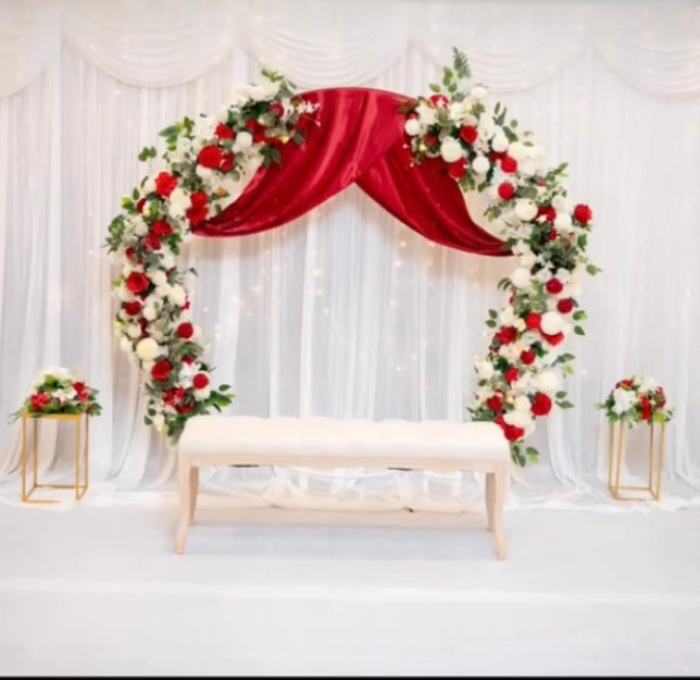 Package includes flowers + round frame + 2 flowers side + 6m curtain + ottoman